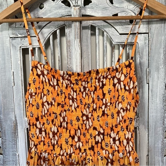 New Faithfull The Brand Mari Li Reni Floral Print Orange Maxi Dress Size L - Picture 7 of 13